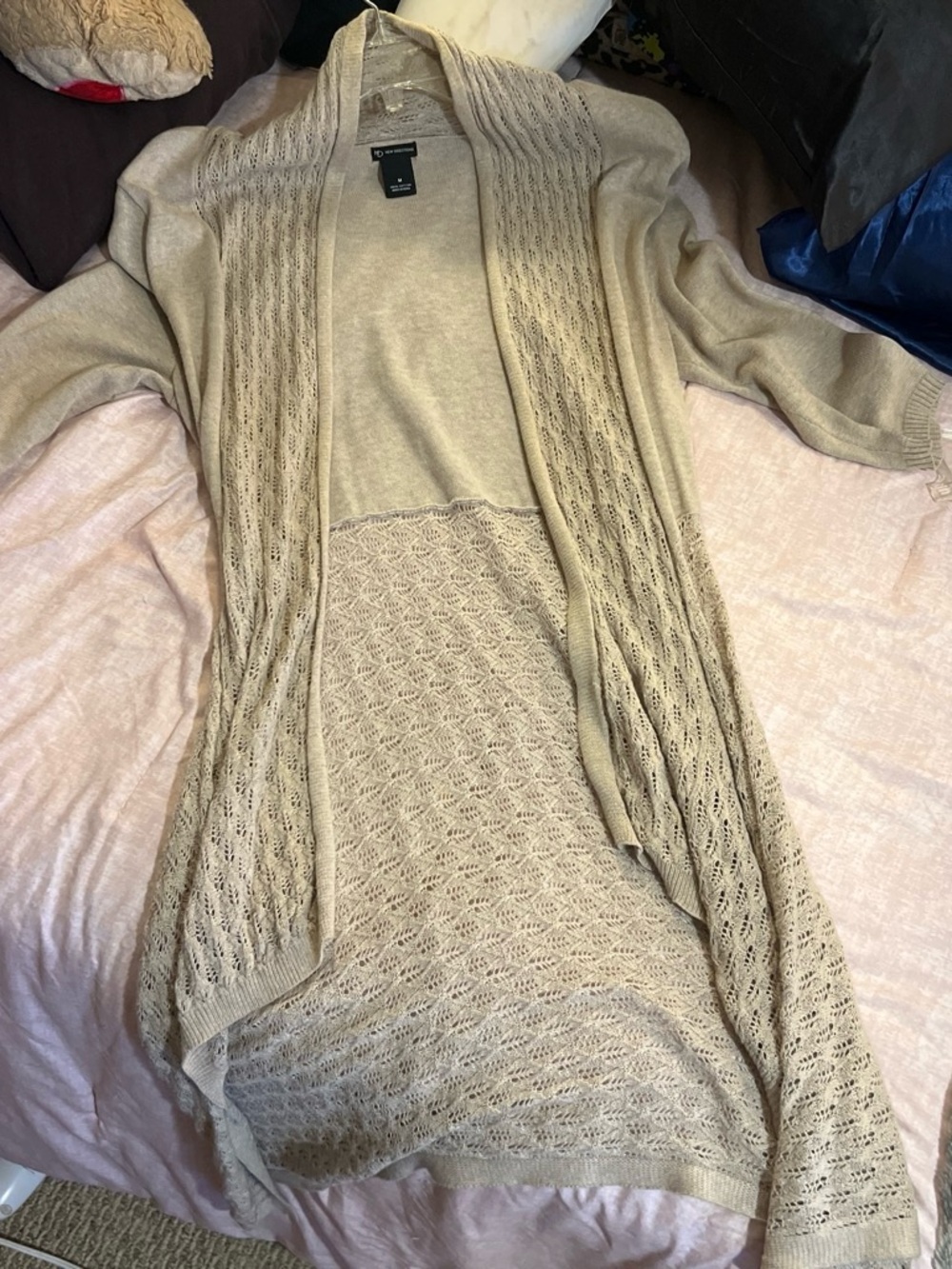 new directions Open-Front Neutral Beige Knit Cardigan